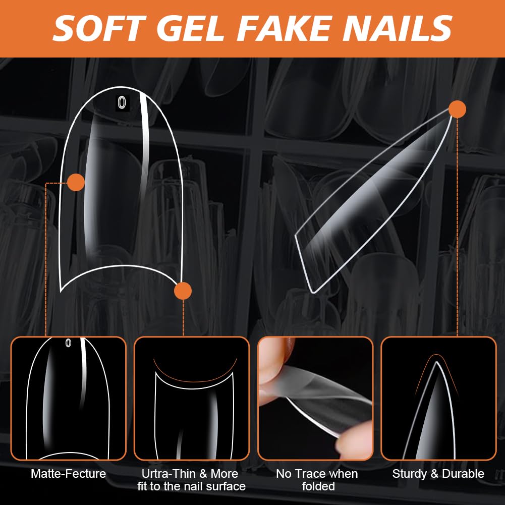 BUTBU Nail Tips, 600PCS Soft Gel Half Cover Nail-Tip, Press on Fase Artificial Nails Tips, Clear Acrylic Nails Tips, 12 Sizes NAIL Extensions Kit for DIY Manicure Nail Art Salon (Medium Oval) - Image 3