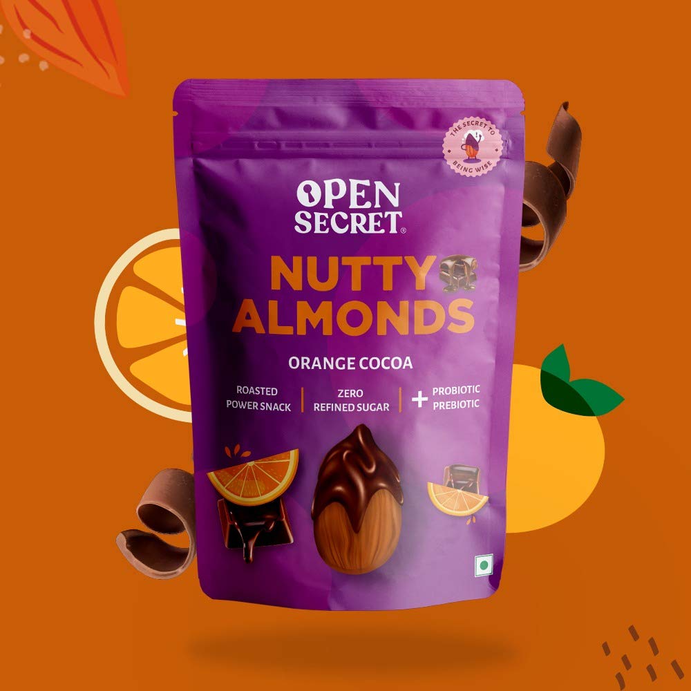 Open Secret Almonds | 135g | Dry Fruits, Badam, Premium Nutty, High in Fiber Whole Natural Badam, Orange Cocoa, 100% Natural & Healthy Nutritious Delights & Gluten Free (Pack of 1)