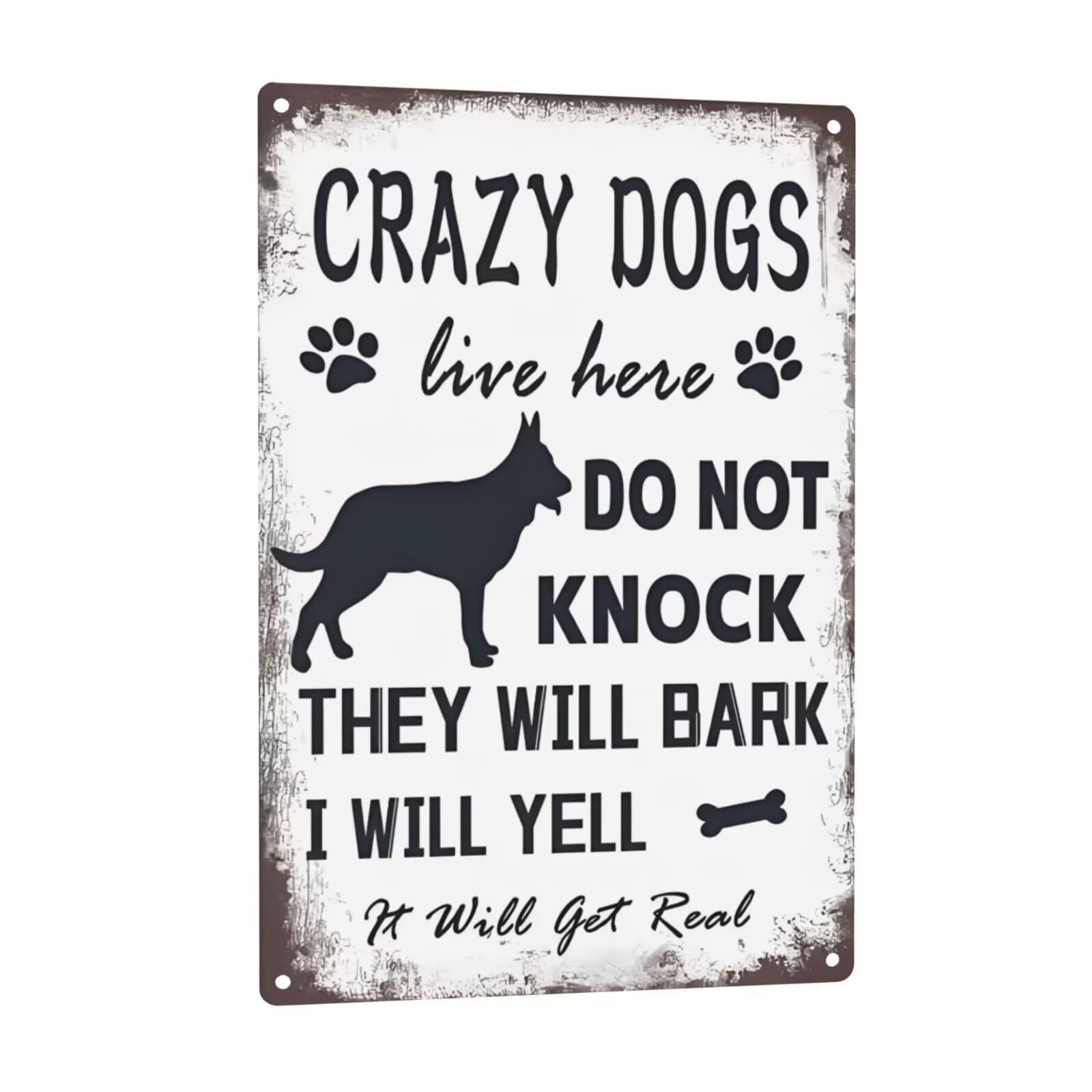 Funny Dog Door Sign - 8x12inch 'Dogs Live Here, Do Not Knock' Retro Vintage Metal Tin Sign