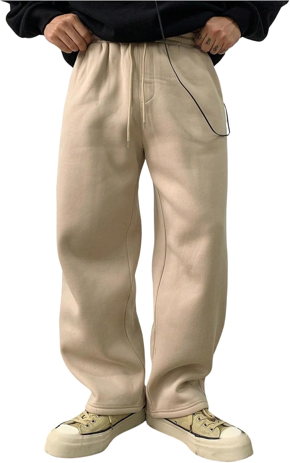 RoseSeek Men's Wide Leg Sweatpants Drawstring Waisted Athletic Pants Casual Pants