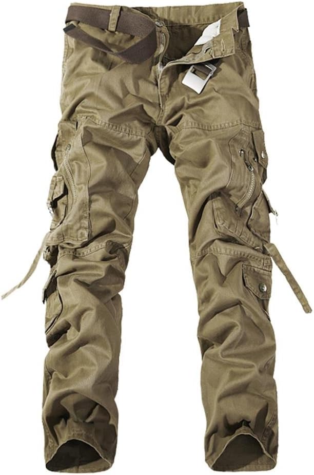 NiuZi Mens Loose Fit Cargo Pants Military Army Cargo Combat Work Pants with 8 Pockets (018 Khaki, 40)
