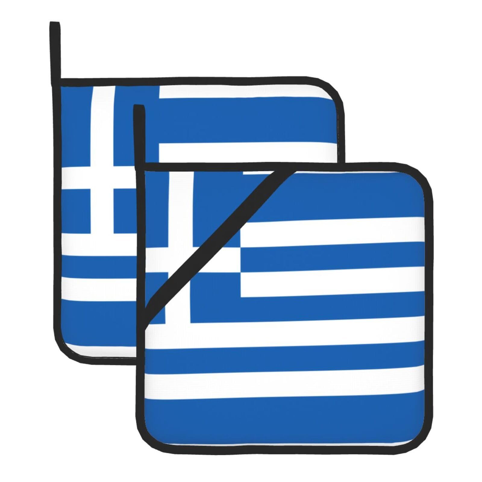 WHJSSF Greek flag Prints Square Pot Holders - Heat Resistant Kitchen Trivets 2-Pack - Waterproof Covers for Hot Dishes, Oven & Grill with Hanging Loop