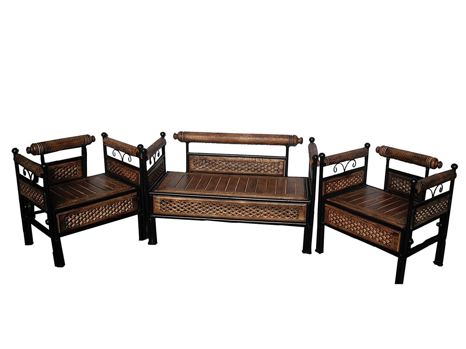 Urban Art Store Modern & Classic 4 Seater Wrought Iron Wooden Foldable Sofa Set for Home & Garden & Living Room & Office & Guest Room