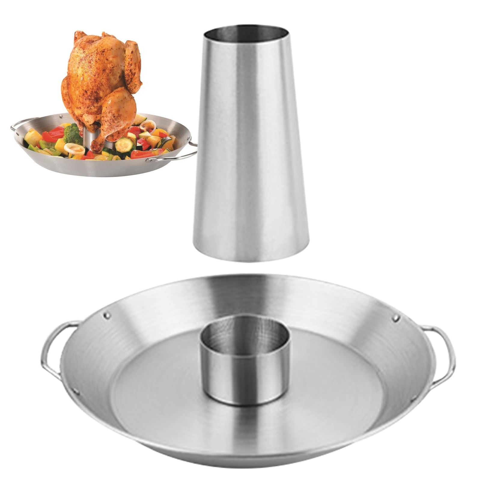 ASDFA Supporto Per Pollo In Acciaio Inox – Porta Pollo Verticale Per Barbecue E Forno, Con Teglia, Per Pollo Alla Birra O Arrosto - 5