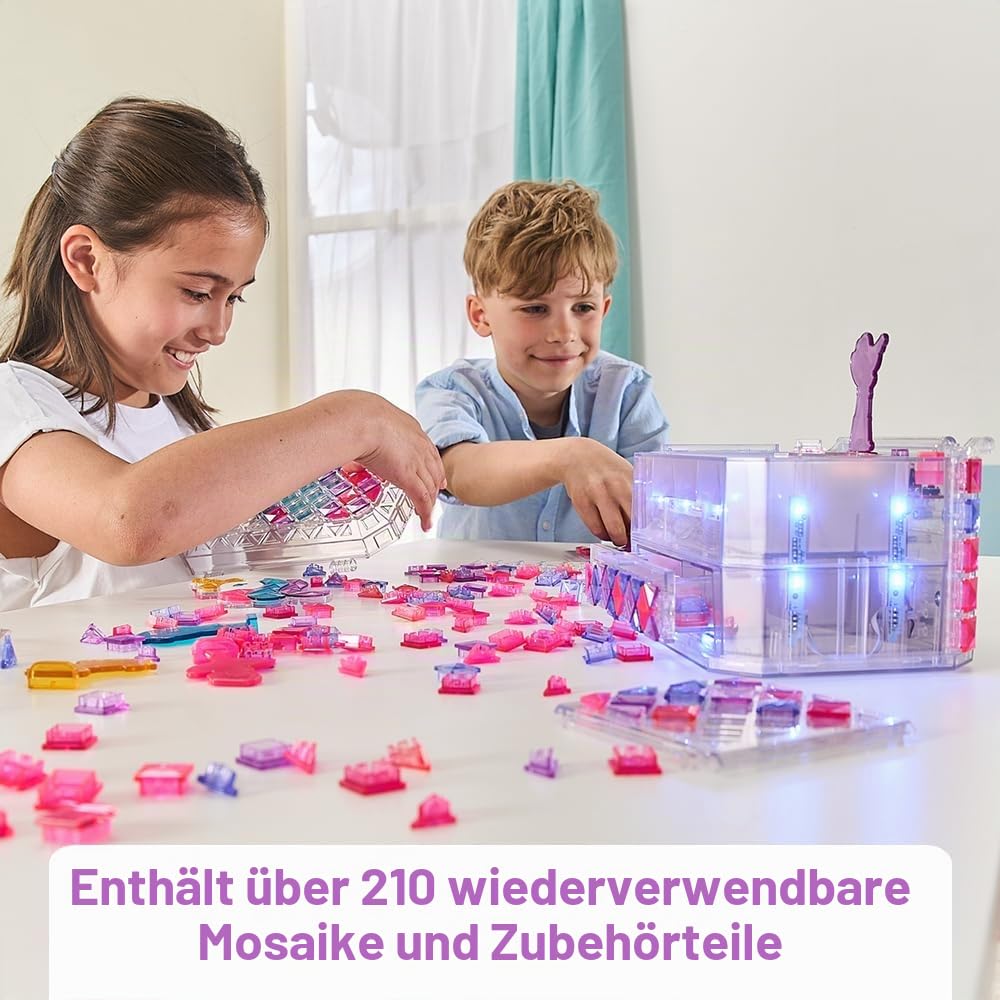 VTech - Mosaic Magic Lights Schmuckschatulle – Mosaik-Set für Kinder – personalisierbare Geheimnisbox mit Lichteffekten und Musik – kreatives und DIY-Spiel – Geschenk für Kinder ab 5 Jahren – Inhalt