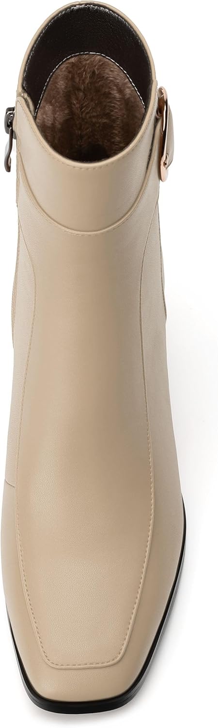 RLYGHWAO Women's Boots, Square Toe Short Boots with Side Zipper, Buckle Fashion Mid Chunky Heel Ankle boots for Women - Image 5