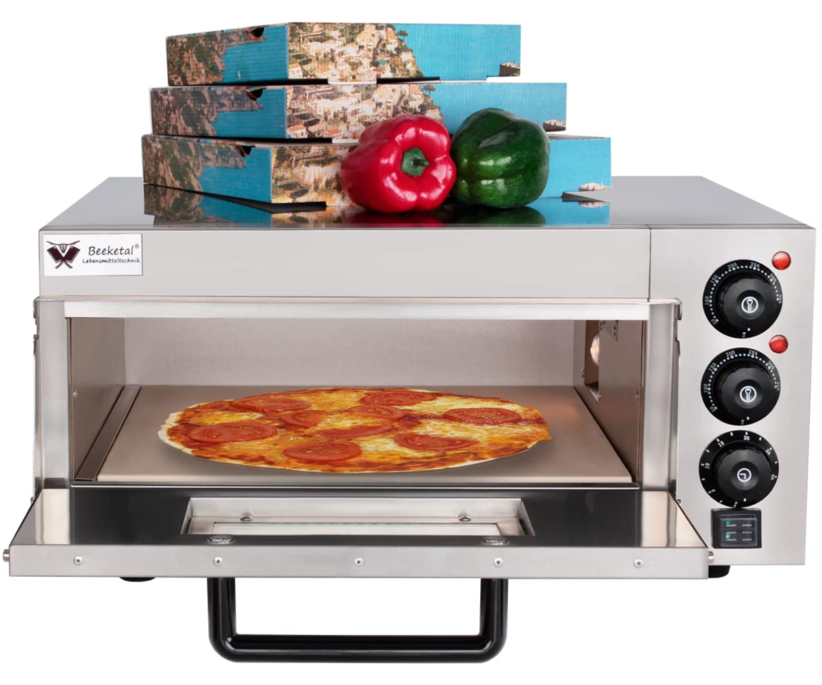 Beeketal 'BPO33-1' Profi Pizzaofen mit 400x400 mm Schamottstein Backfläche, Gastro Steinbackofen für Pizza, Brot und Backwaren, Leistung 2000 Watt, Pizzabackofen Temperatur bis zu 350°C