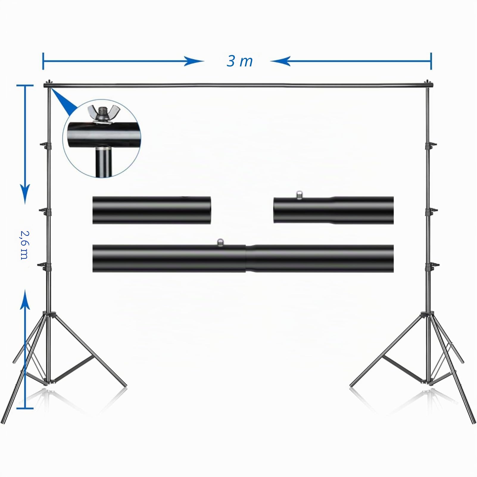 EMART Greenscreen Hintergrund mit Ständer, 2,6x3m Hintergrundsystem | 3x3,6m Grün Fotohintergrund, 2 Federklemmen Fotostudio Set, Produkt Porträt YouTube Video Fotografie