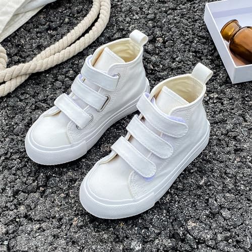 Boys and Girls High Top Children's Canvas Shoes Solid Color Sticky Button Casual Shoes Start School Season Little White Shoes Fashion Sneakers Shoes2