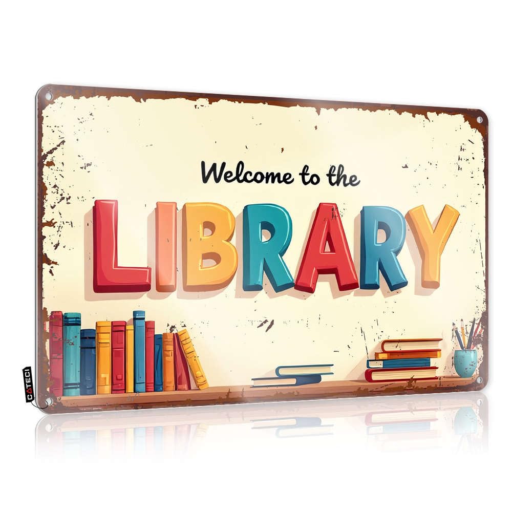 Vintage Tin Signs Funny Welcome To The Library Tin Sign Home Tin Sign Metal Home Bar Signs(20X30CM)