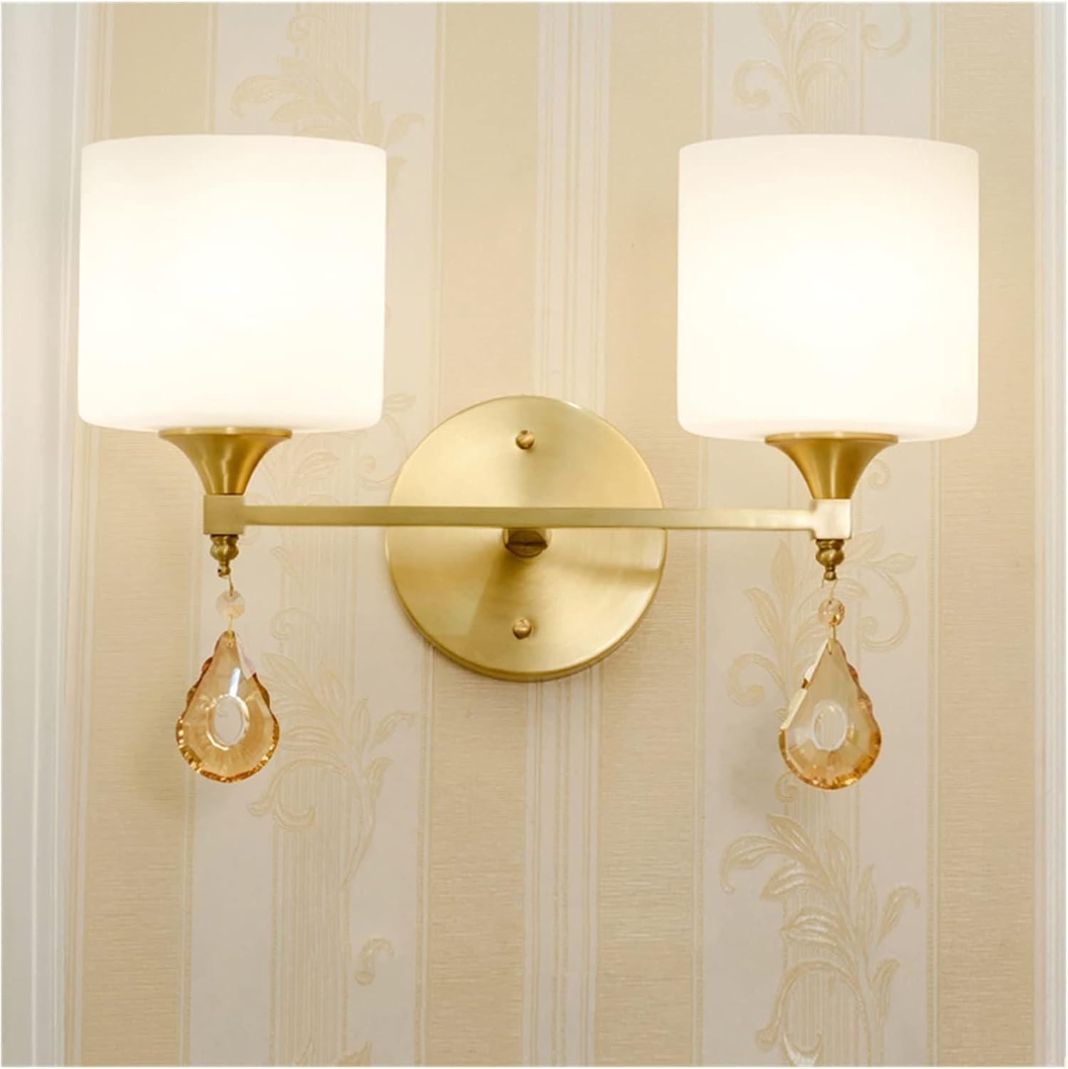 HUAYUSEDF Wall lamp, Copper Lamp Bedroom Bedside Aisle Double Head Single Bathroom Light Living Room Fixtures,Chandelier(2 Lightsgold)