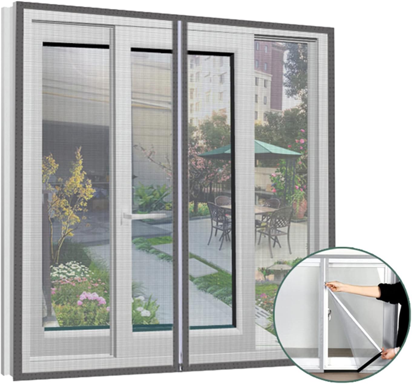 ZPEE Full Frame Seal Mesh Curtain,Breathable Window Fly Screen Mesh Magnetic Fly Screen for Window Mesh with Zipper-Grey 110x150cm