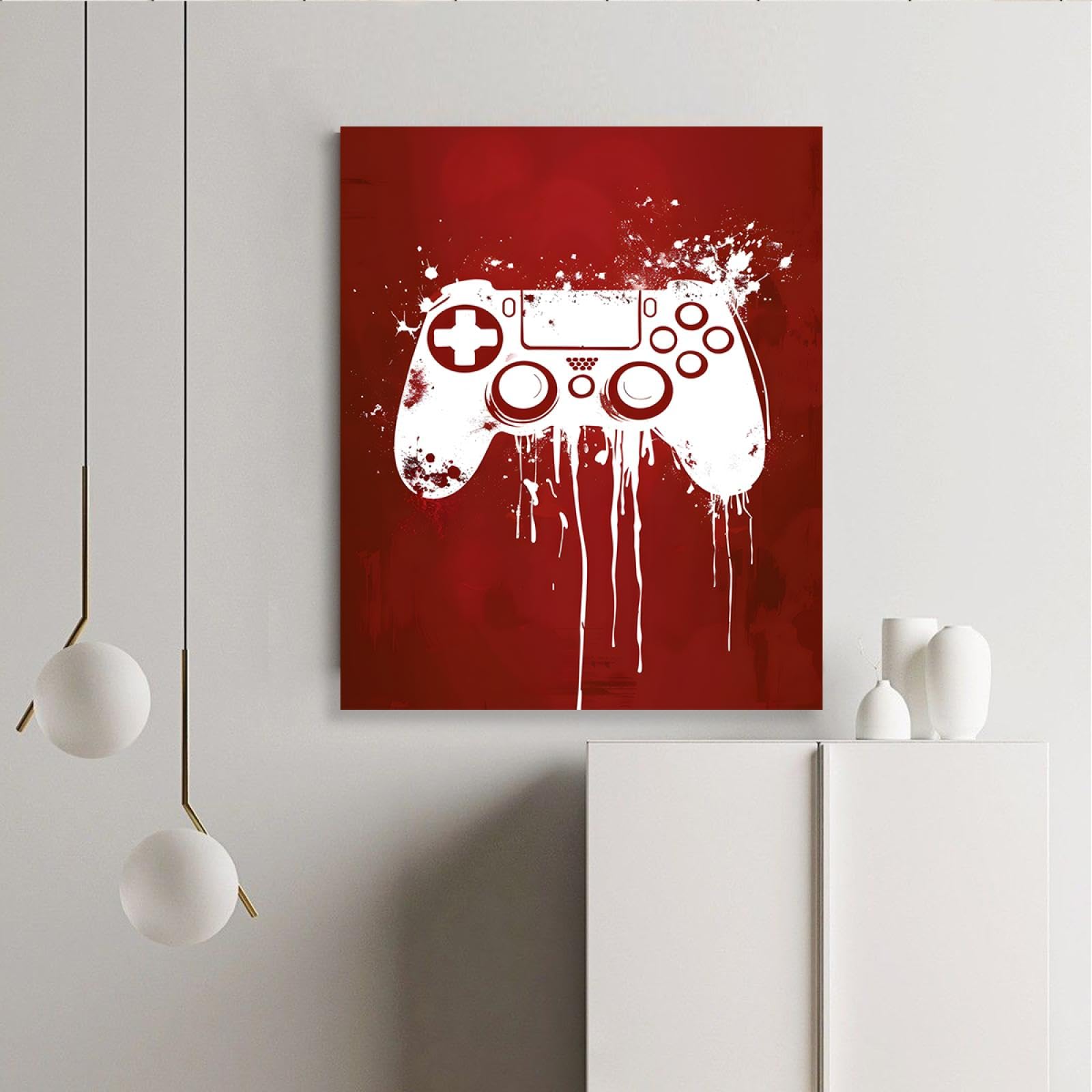 UIRINGART Nouveauté Toile Art Mural Graffiti Jeu Contrôleur Affiche Photo Blanc & Rouge Toile Oeuvre pour Salon Salle de Jeux Décoration Murale 80x110cm Cadre intérieur