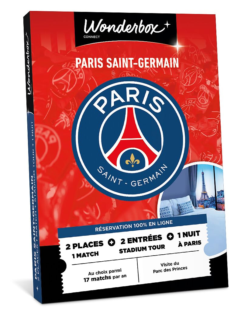 Wonderbox Connect - Coffret Cadeau - PSG Séjour - 2 Places pour 1 Match au Choix + 2 entrées pour Le Stadium Tour - Parc des Princes - 1 Nuit pour 2 dans Un hôtel à Paris - Validité 27 Mois