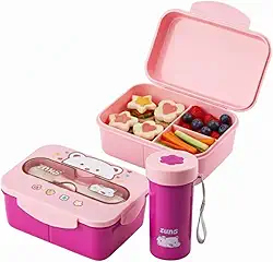 Kit Lancheira Infantil 3 Peças 1.2L com Copo 300ml - Compartimentos Removíveis Livre BPA - Marmita Escolar Completa (Rosa)
