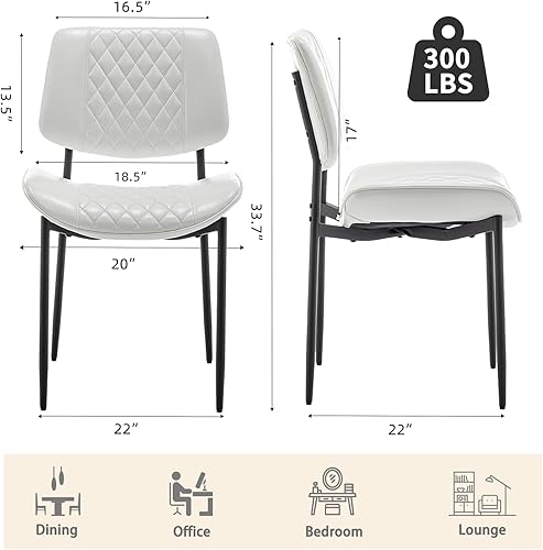 Miniatura 2 de Juego de 4 sillas de comedor de cuero, sillas de comedor modernas de mediados de siglo con patas de metal, sillas de cocina tapizadas para comedor,