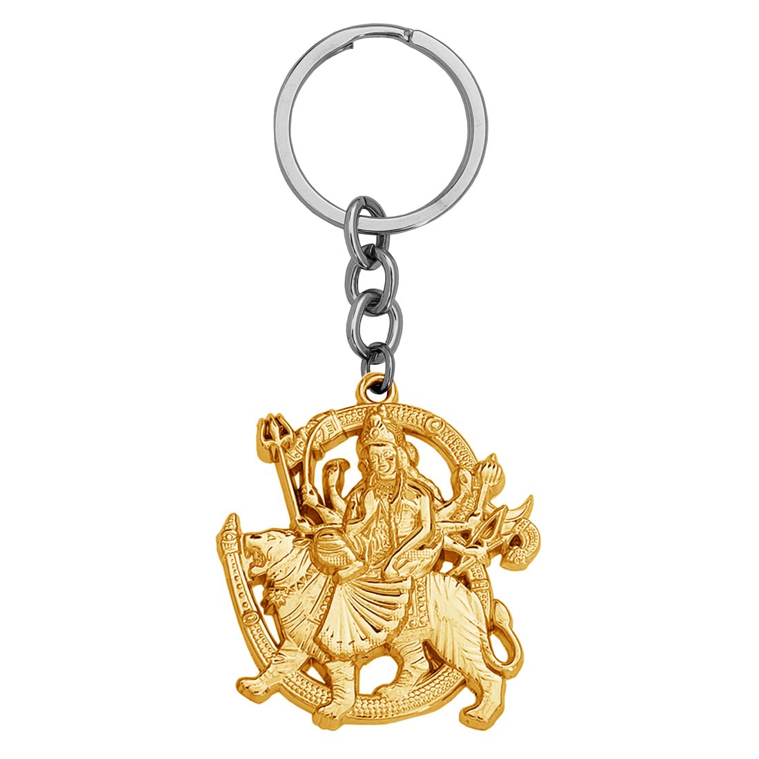 M Men StyleHindu Religious Goddess Sherawali Durga Mata Metal Keychain Gift for Family/Family Friend Keyring Gold Zinc Metal Religious Keychain For Men And Women