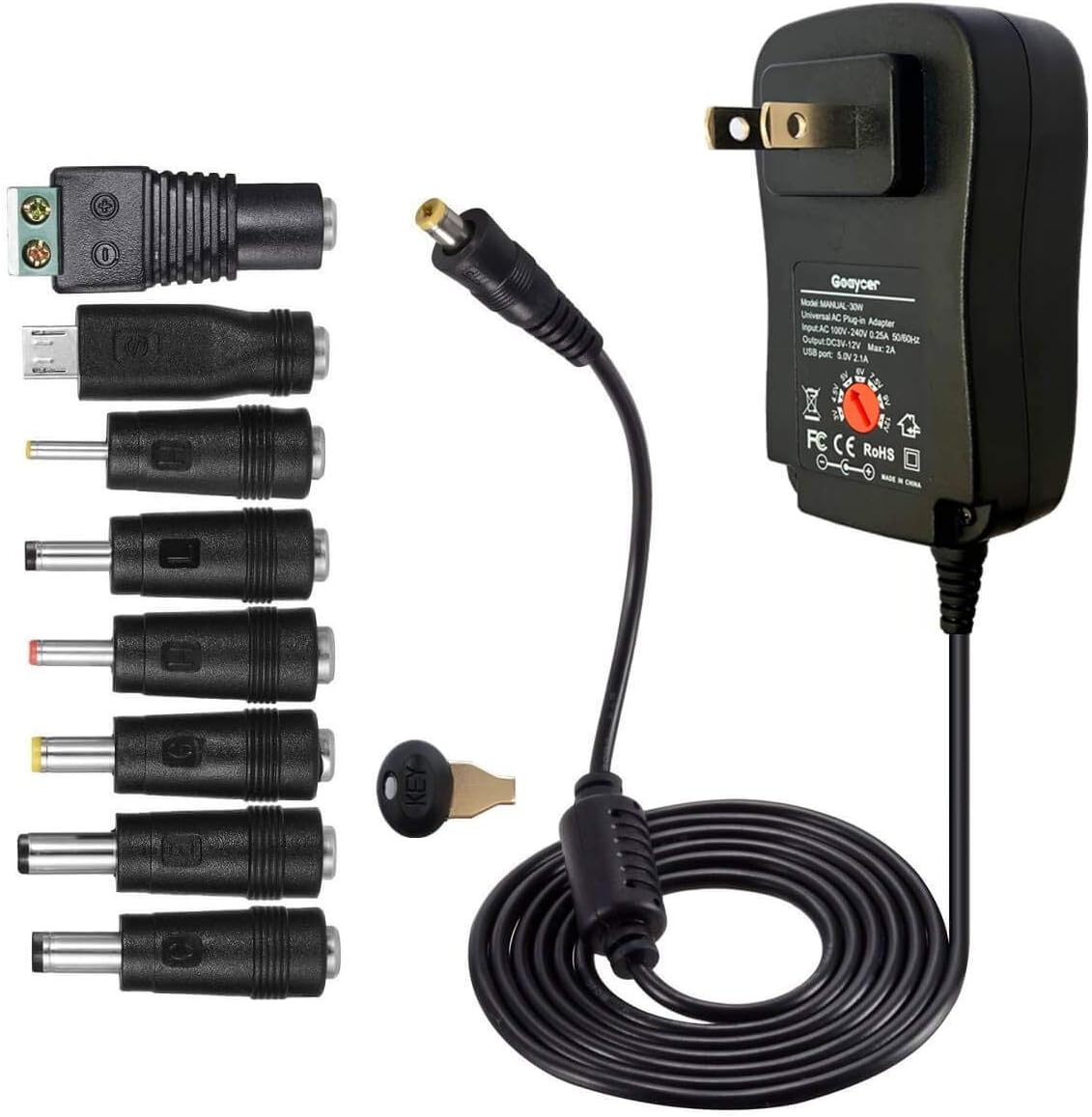 AC DC Adapter 3V 4.5V 5V 6V 7.5V 9V 12V 1A 2A Multi Voltage Universal Charger for Portable DVD Player Routers Speakers LCD CCTV Cameras TV Box Radio and Other Household Electronic Devices