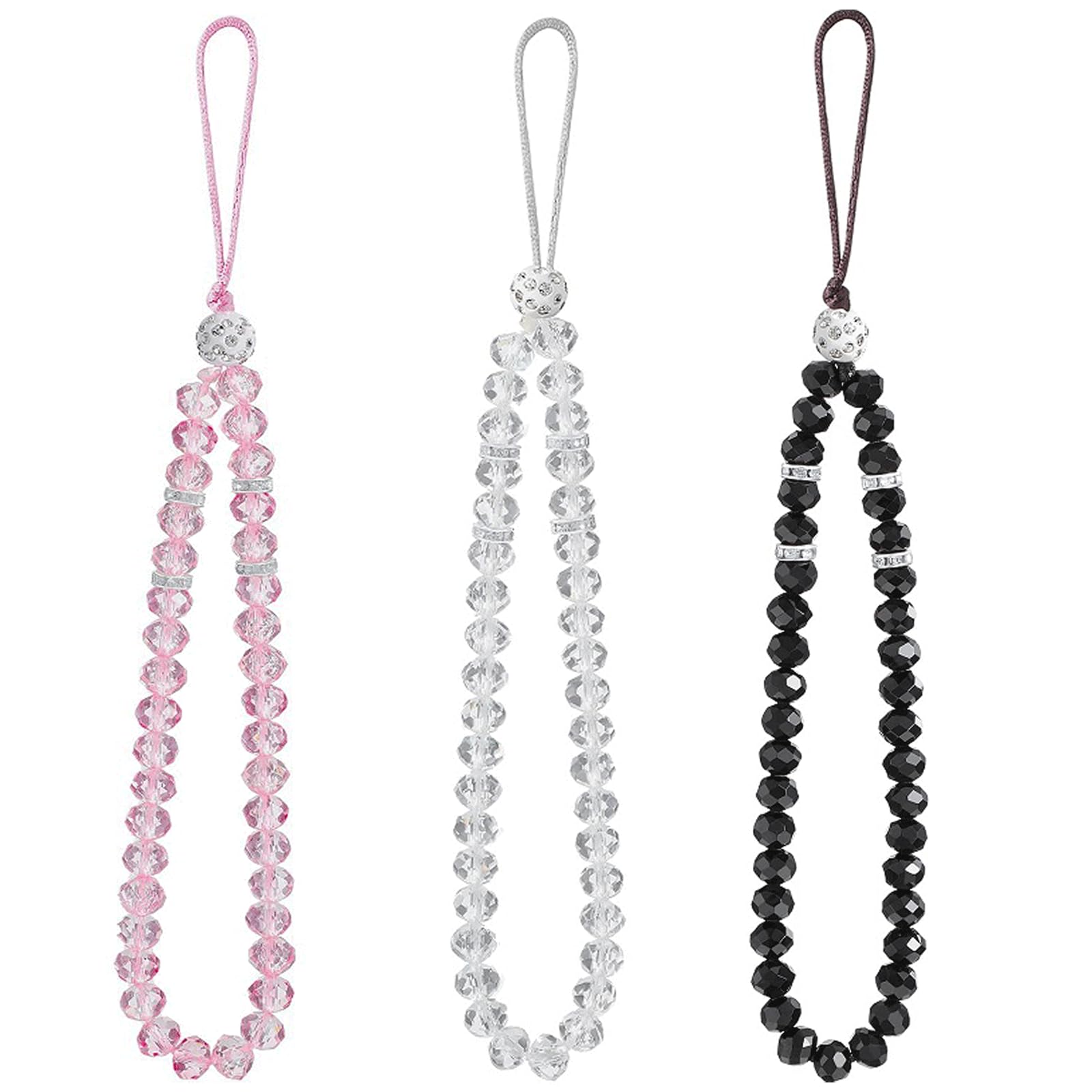 3PCS Crystal Beaded Phone Charms, Acrylic Cell Phone Wrist Strap, Classic Phone Charms Strap, Charms for phone case, Stationery Decoration Charm,