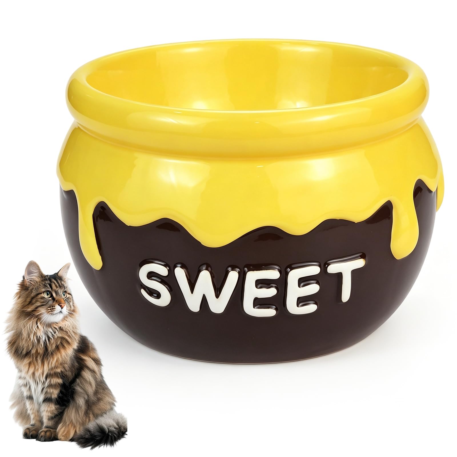 Ceramic Bowls for Dogs and Cats, 475ml Anti Tip Over Dog Water Bowl Ø15cm H10.5 cm, 800g Weighted Dog Food Bowl for Small & Medium Dogs Cats Honey Pot, Neck Protection Food & Water Bowl for Dogs&Cats