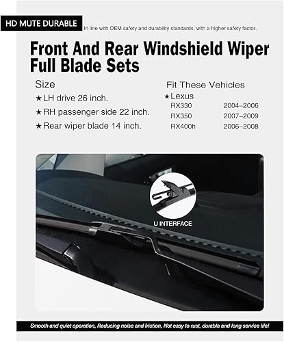 Miniatura 2 de Repuesto para limpiaparabrisas silenciosos Lexus RX330 2004-2006, RX350 2007-2009, RX400h 2006-2008 – Limpiaparabrisas delantero y trasero FIOSLPINS