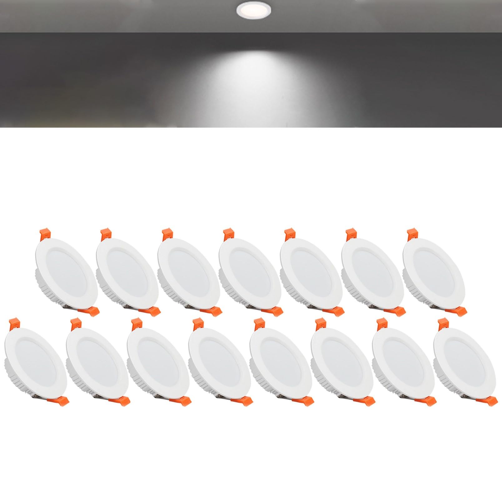 TTiiLoe 7W Round LED Recessed Ceiling Spotlights, 6000K Cold White Ultra Slim Panel Ceiling Light, Cut Φ80-90mm, AC110-240V Downlights for Hallway Stairwell Showroom, 15 Pack