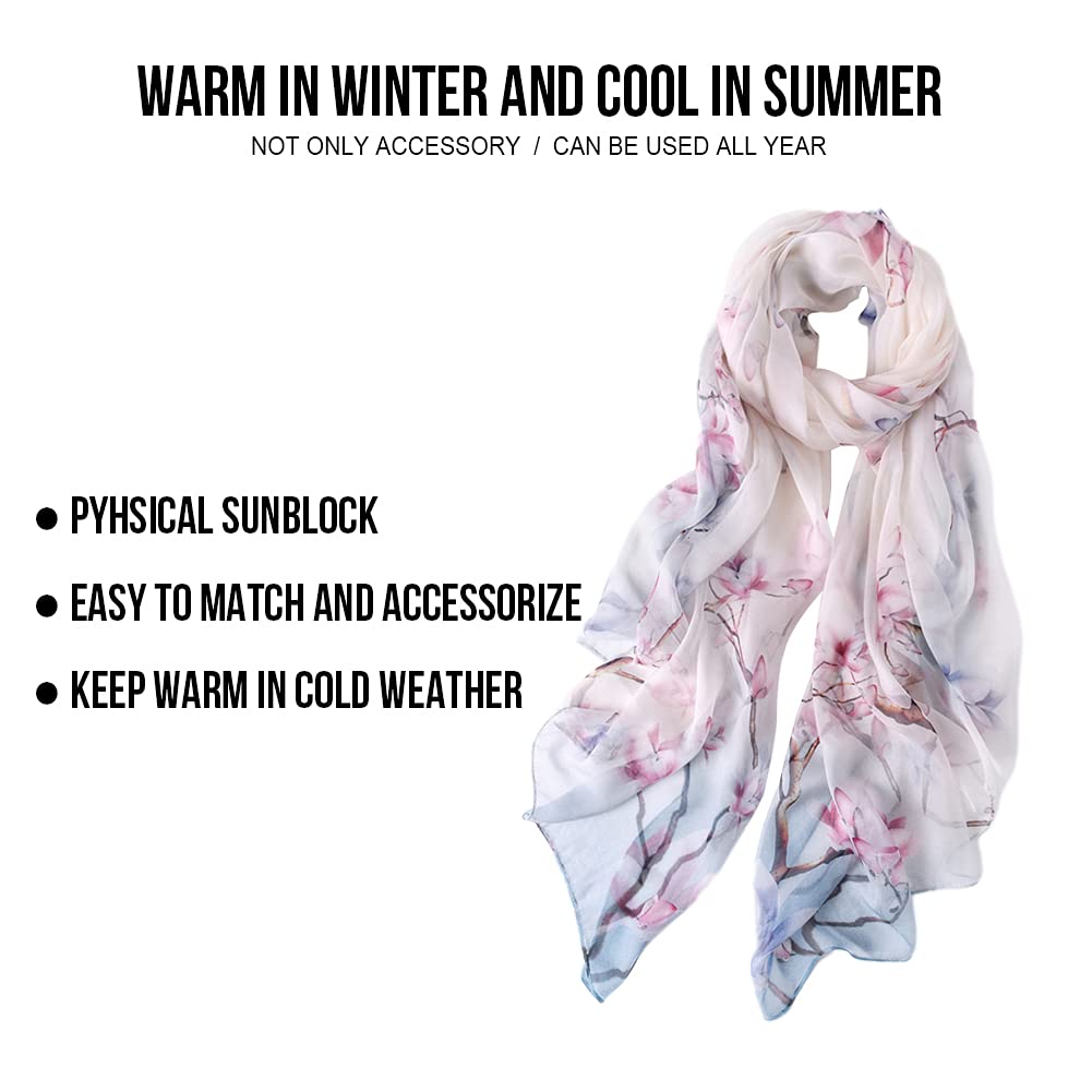 STORY OF SHANGHAI Sciarpa di 100% Seta da Donna Foulard Chiffon con Fantasie Orientale Semi-Trasparente