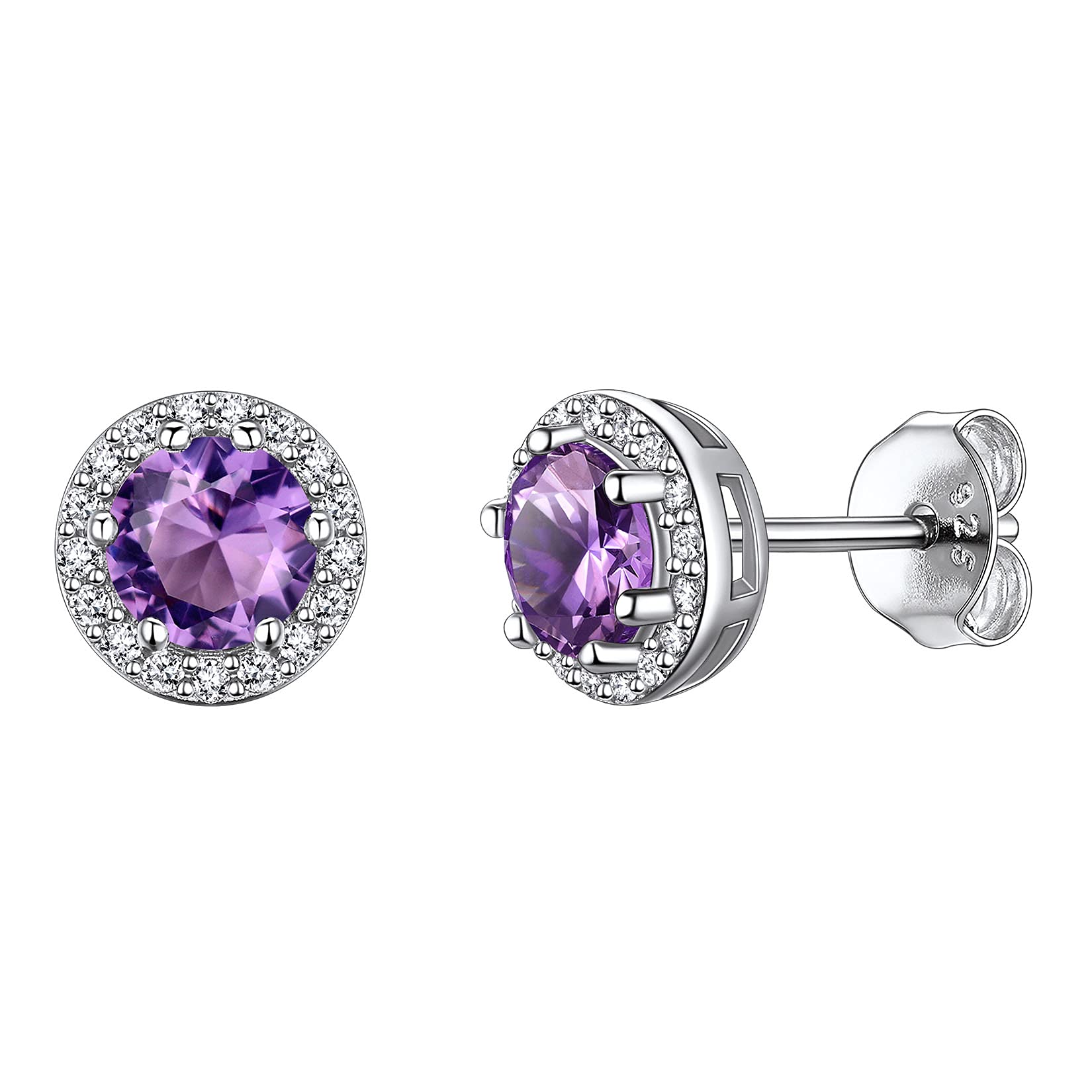 Suplight Orecchini Cuore Ametista in Argento 925 - Anello Donna Ametista Febbraio con Confezione Regalo