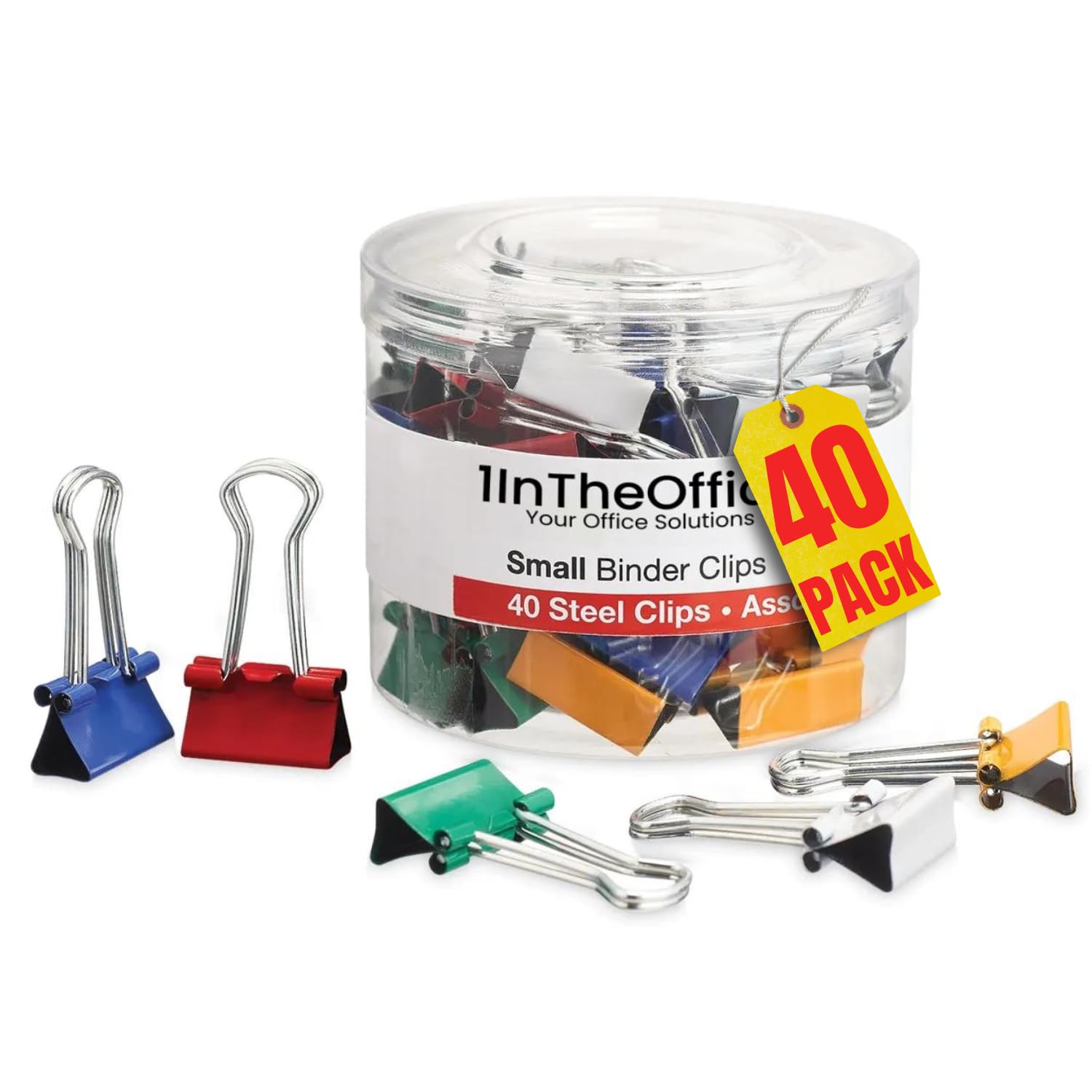 1InTheOffice Small Binder Clips 3/4 Inch, Paper Clamps, Colored Binder Clips, Assorted Color (40 Pack)