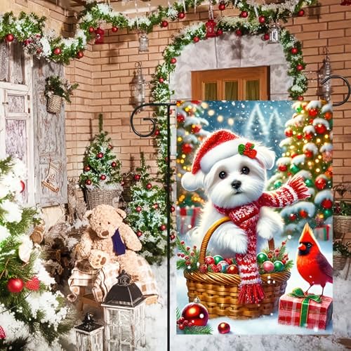 Image of BlissYard Winter Yard Flag Cardinal Maltese Basket 12x18 Inch Polyester