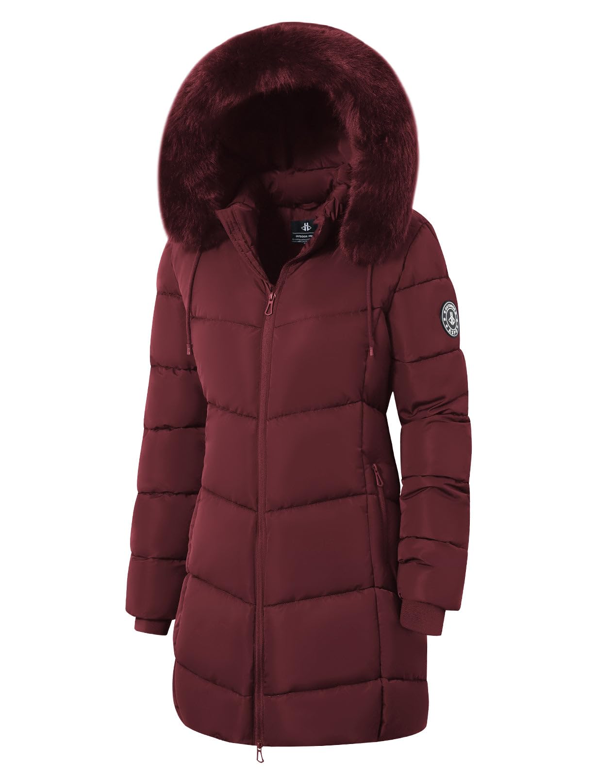 Photo 1 of ASPO Women's Winter Puffer Coats Thicken Fleece Lined Waterproof Parka Warm Down Jacket Faux Fur Detachable Hood Hiking Snow Wine Red L