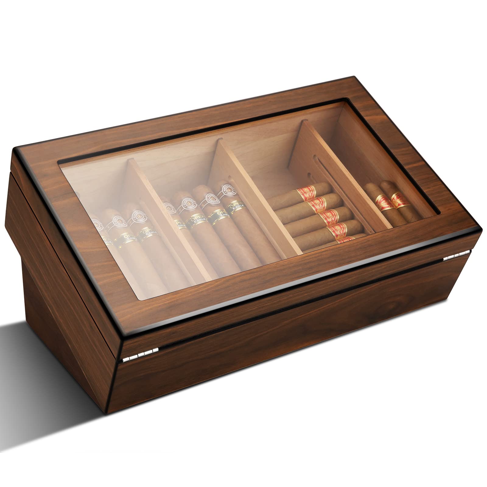 Cigar Humidor Cedar Wood Large Storage with Hygrometer and Humidifier Holds 55-75 Cigars Glass Top Cigar Cigar Case for Home/Office