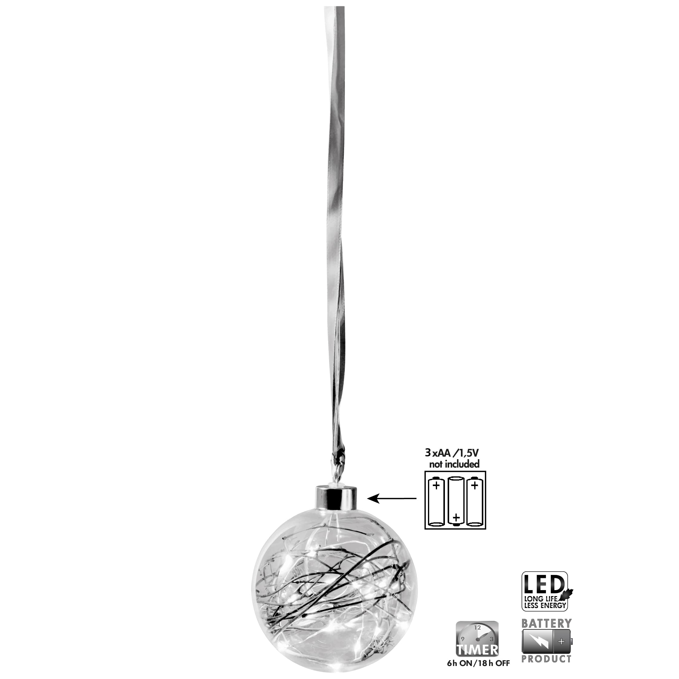 EGLO LED-Weihnachtskugel für Innen, beleuchtete Glaskugel zum Aufhängen Ø 20 cm, Leuchtkugel zum Hängen, warmweiß, Strom-Betrieb | Glaskugel zum Aufhängen Ø 20 cm, Leuchtkugel zum Hängen, warmweiß, Strom-Betrieb