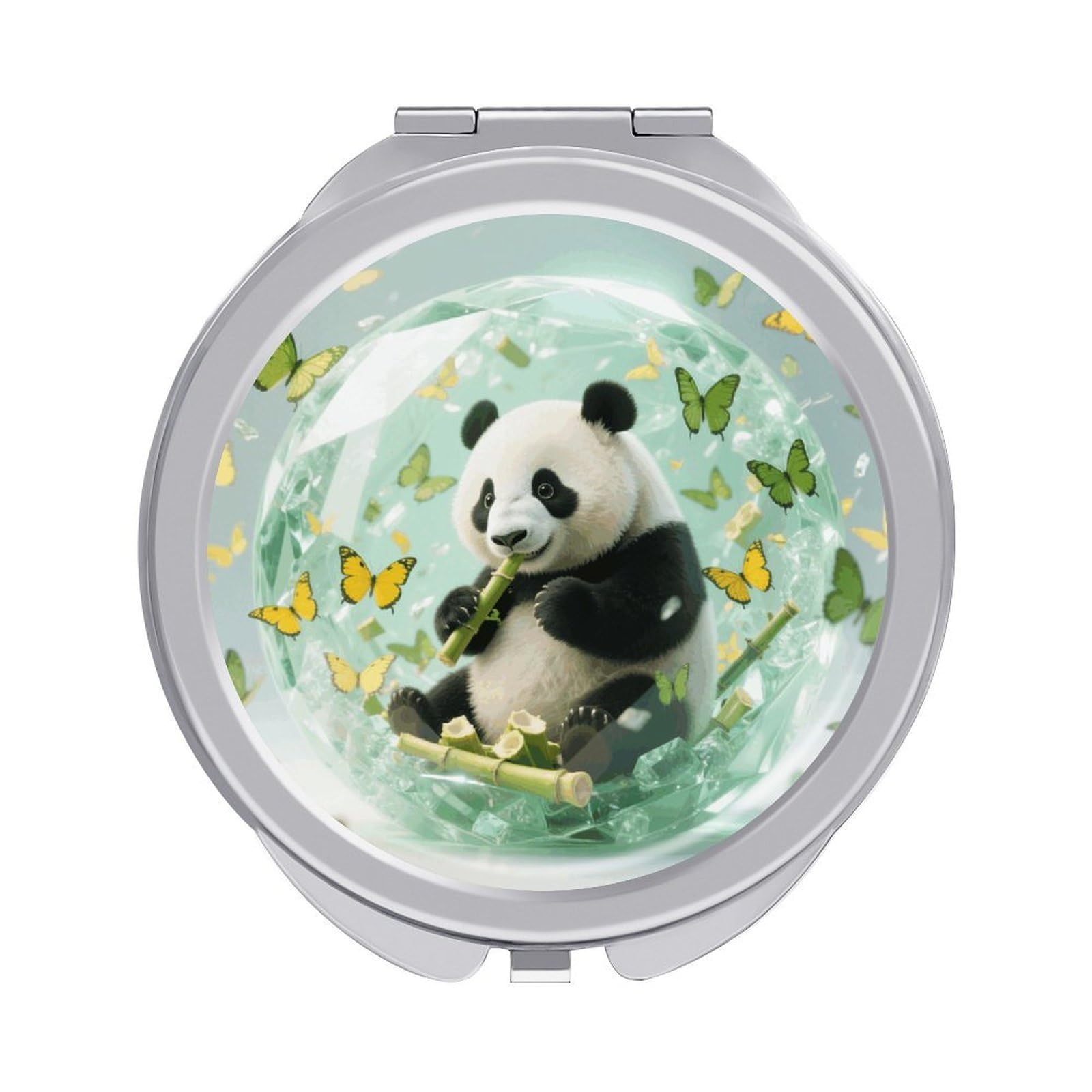 VstaDank Green Crystal Storm Panda Makeup Mirror Beautiful Compact Makeup Mirror Silver Mirrors Surface Folding Makeups Lightweight Travel Makeups Mirrors for Suitable Handbag and Purses