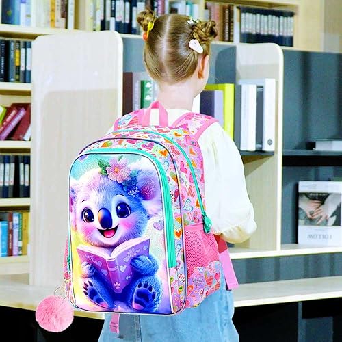 Miniatura 8 de gxtvo Mochila Koala de 3 piezas para niñas, bolsa de libros para niños de 16 pulgadas con lonchera, bolsa escolar resistente al agua para niños