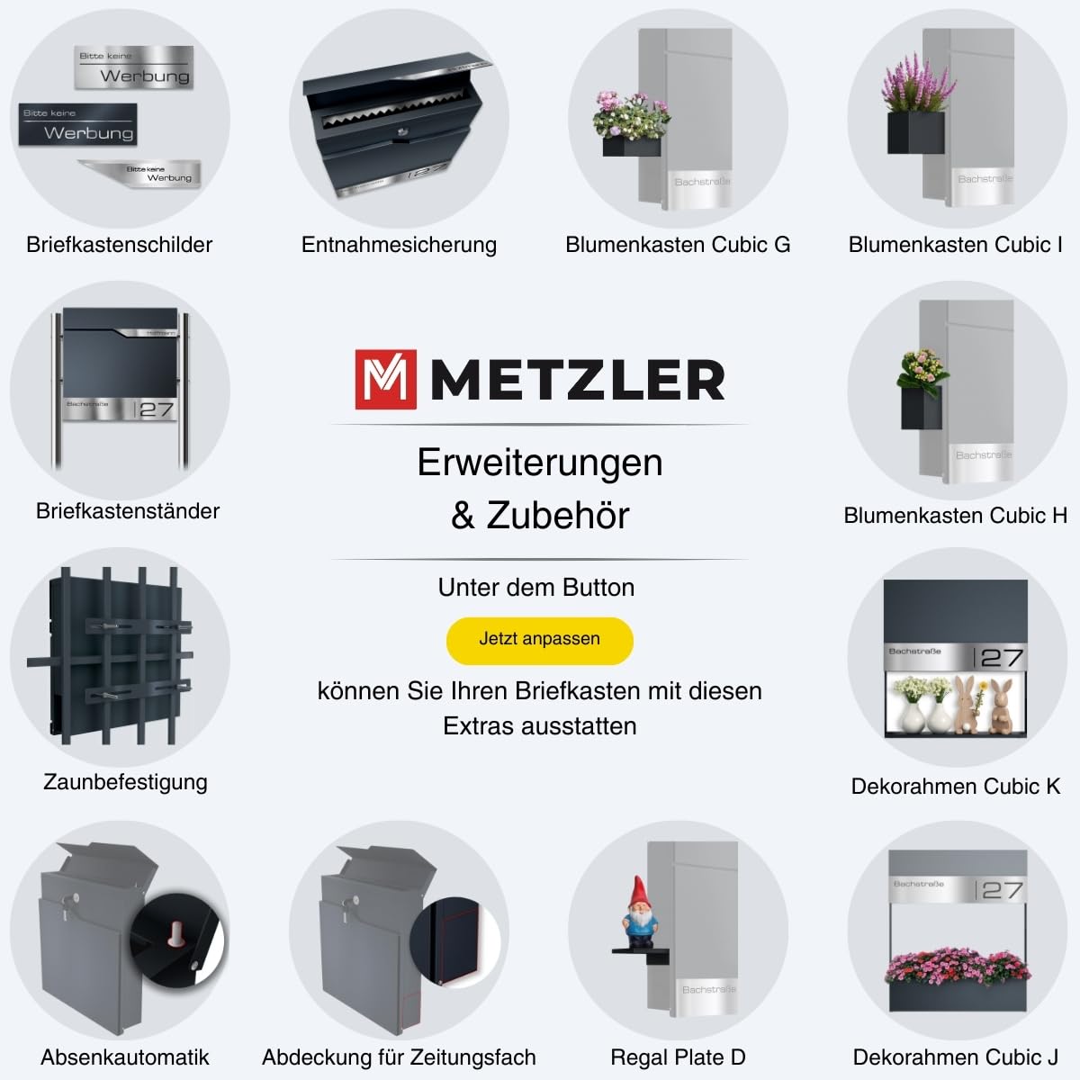 Metzler® Briefkasten Anthrazit mit Zeitungsfach, personalisiert mit Lasergravur, Wandbriefkasten mit austauschbarem Edelstahl-Namensschild, rostfreier moderner Postkasten,10 Jahre Ersatzteile, Siebert