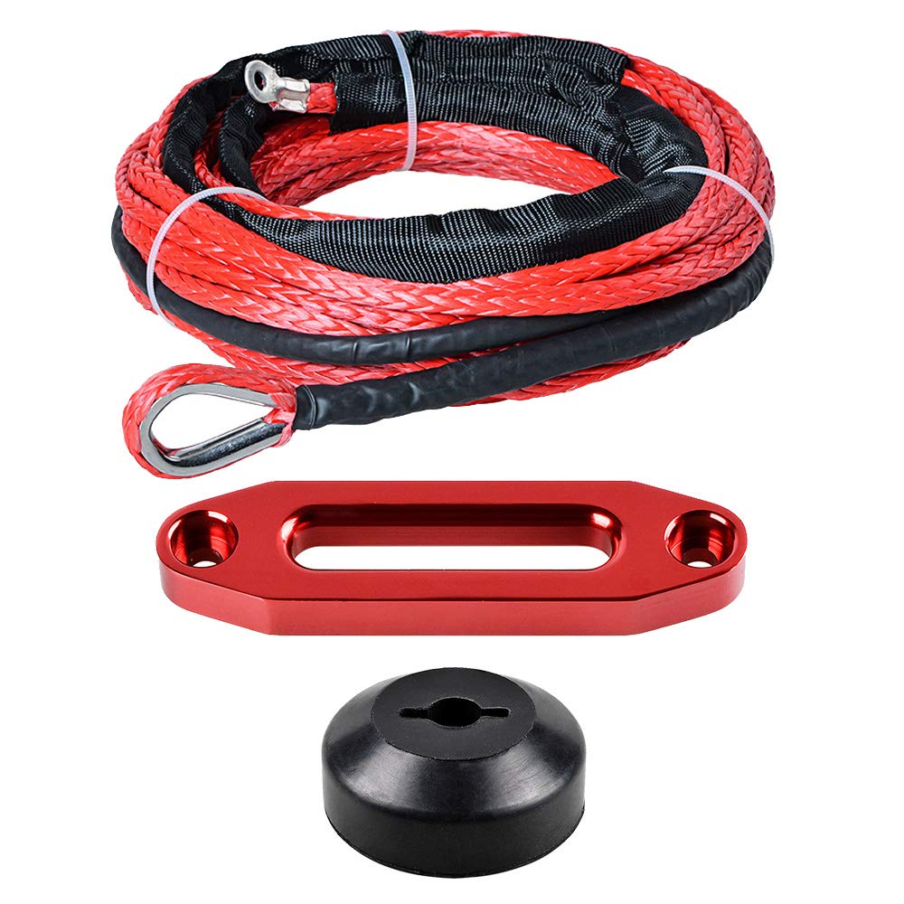 Astra Depot Aluminum Billet Hawse Fairlead Red Synthetic Winch Cable Rope 50' x 1/4