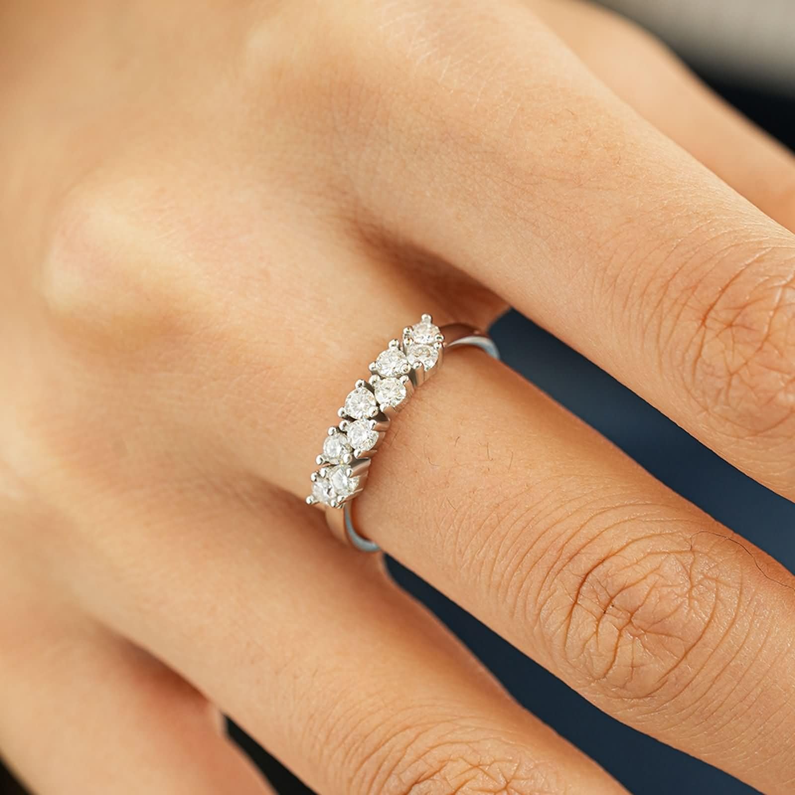 Anillo de mujer de oro blanco con moissanite, alianzas de oro auténtico, media eternidad, anillos de compromiso, anillos de oro para mujer