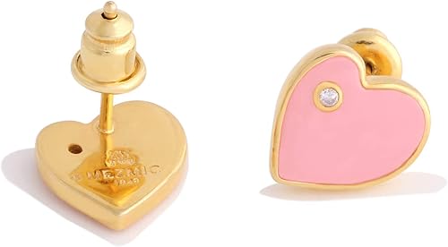 Miniatura 3 de MEZMIC 1829 Hangeul Collection Pendientes de corazón chapados en oro de 18 quilates plata de ley 925 esmalte rojo CZ para mujeres hombres