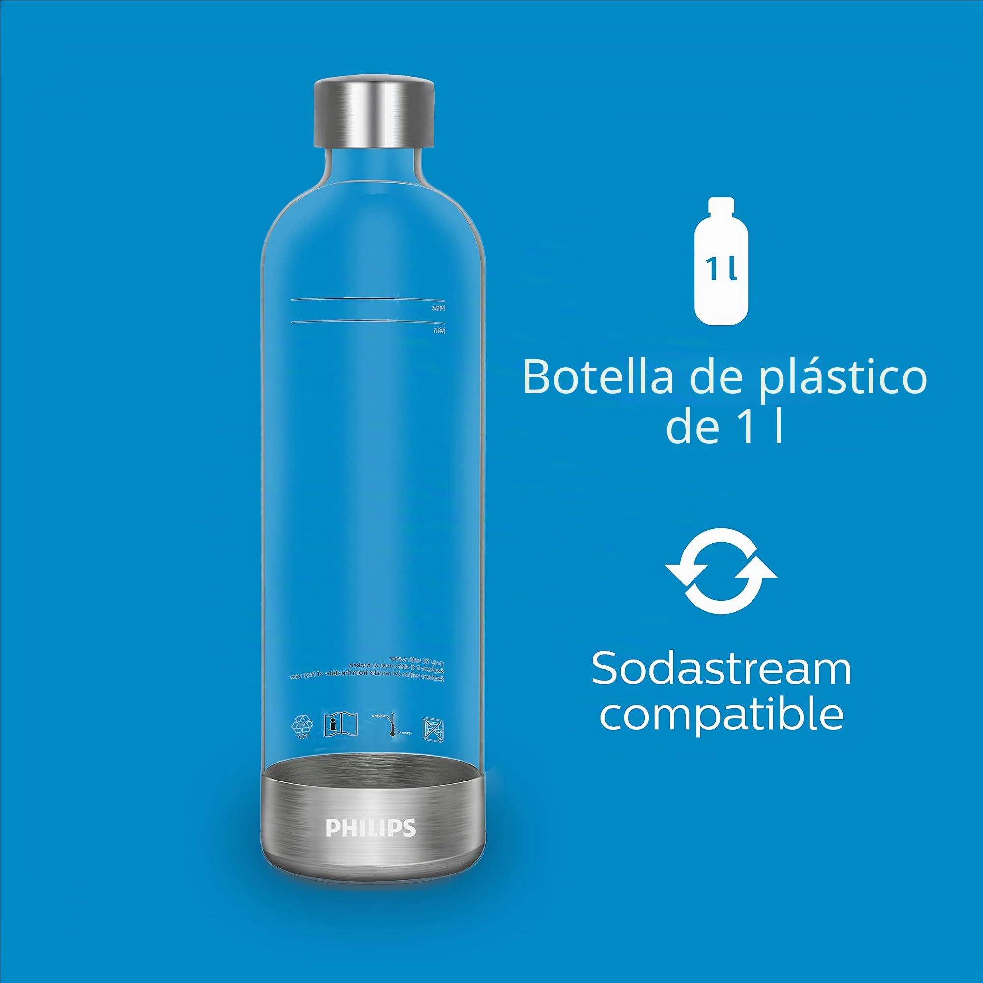Philips Water ADD4902BK / 10 GoZero Máquina de agua con gas, plástico, 1 litro, negro + GoZero Sparkling Water Maker Bottle Botella para Sifón, 1 Liter, plástico, Transparente