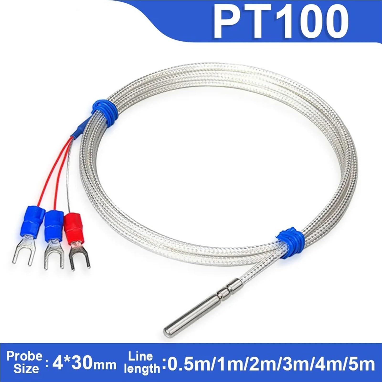 Czujnik temperatury PT100 Termopara ze stali nierdzewnej z kablem 0,5/1/2/3/4/5 m, wodoodporny (PT100 typ 0,5 m)