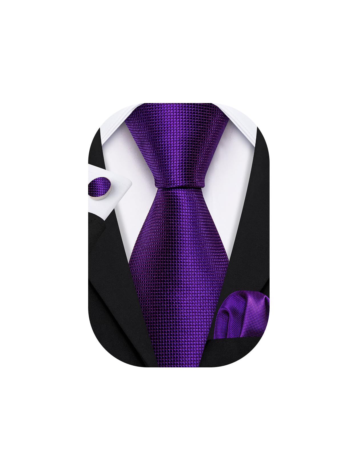 Barry.wang Men's Purple Ties Pocket Square Cufflinks Silk Necktie Formal Business Wedding Party Work Tie