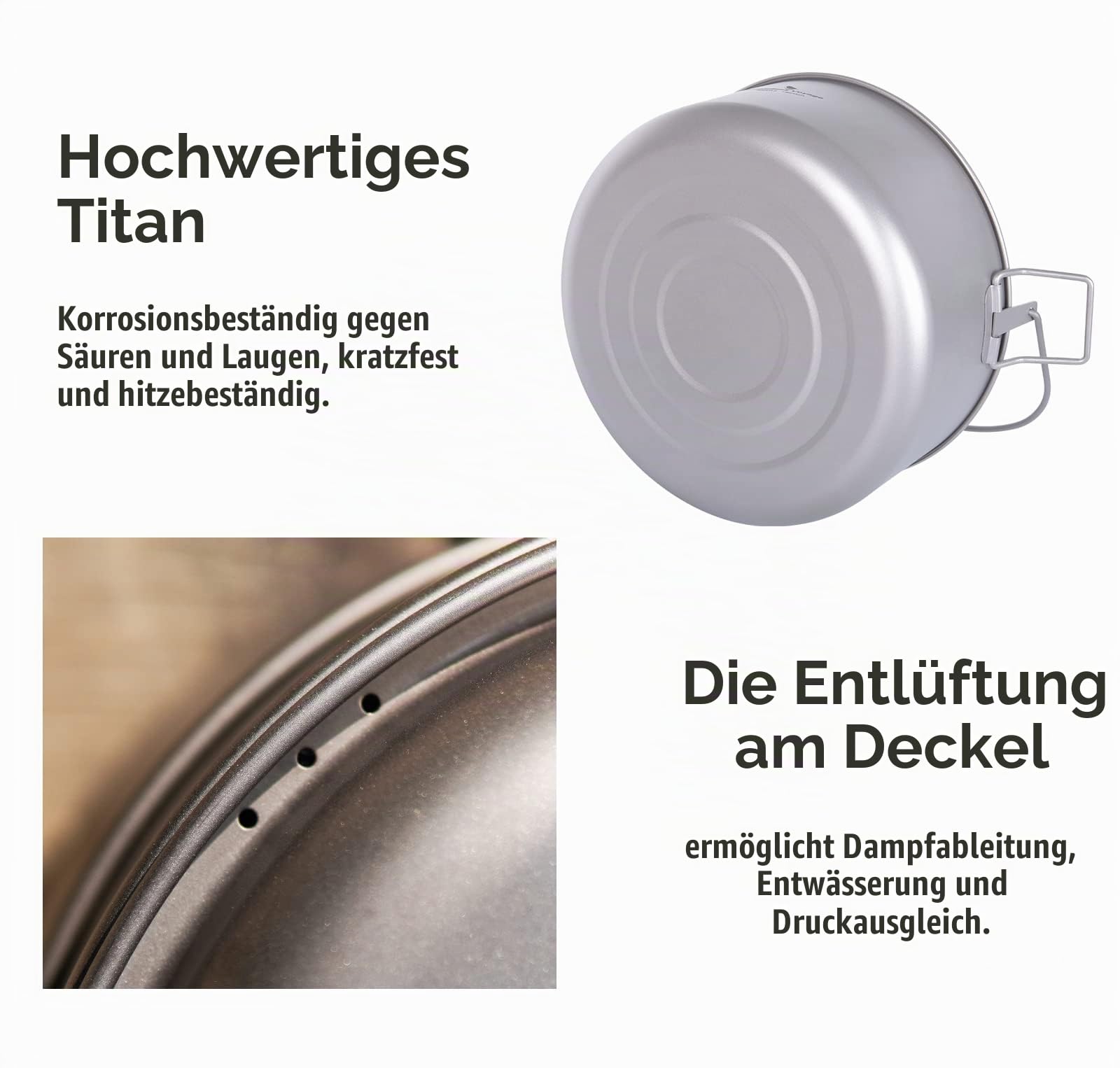 iBasingo Titan SuppeTopf 4.5L Outdoor Kochgeschirr für Camping, Picknick, Wandern und Reise Küchengeschirr Kochkit Ti2112C