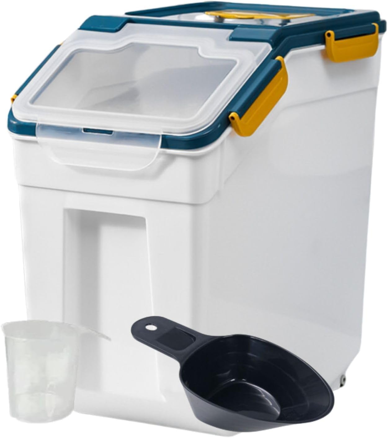 Caja de almacenamiento de alimentos de plástico de 10 kg con tapa y ruedas, organizador grande hermético para mascotas y cocina para perros y gatos, harina, cereales, nueces, frijoles, incluye