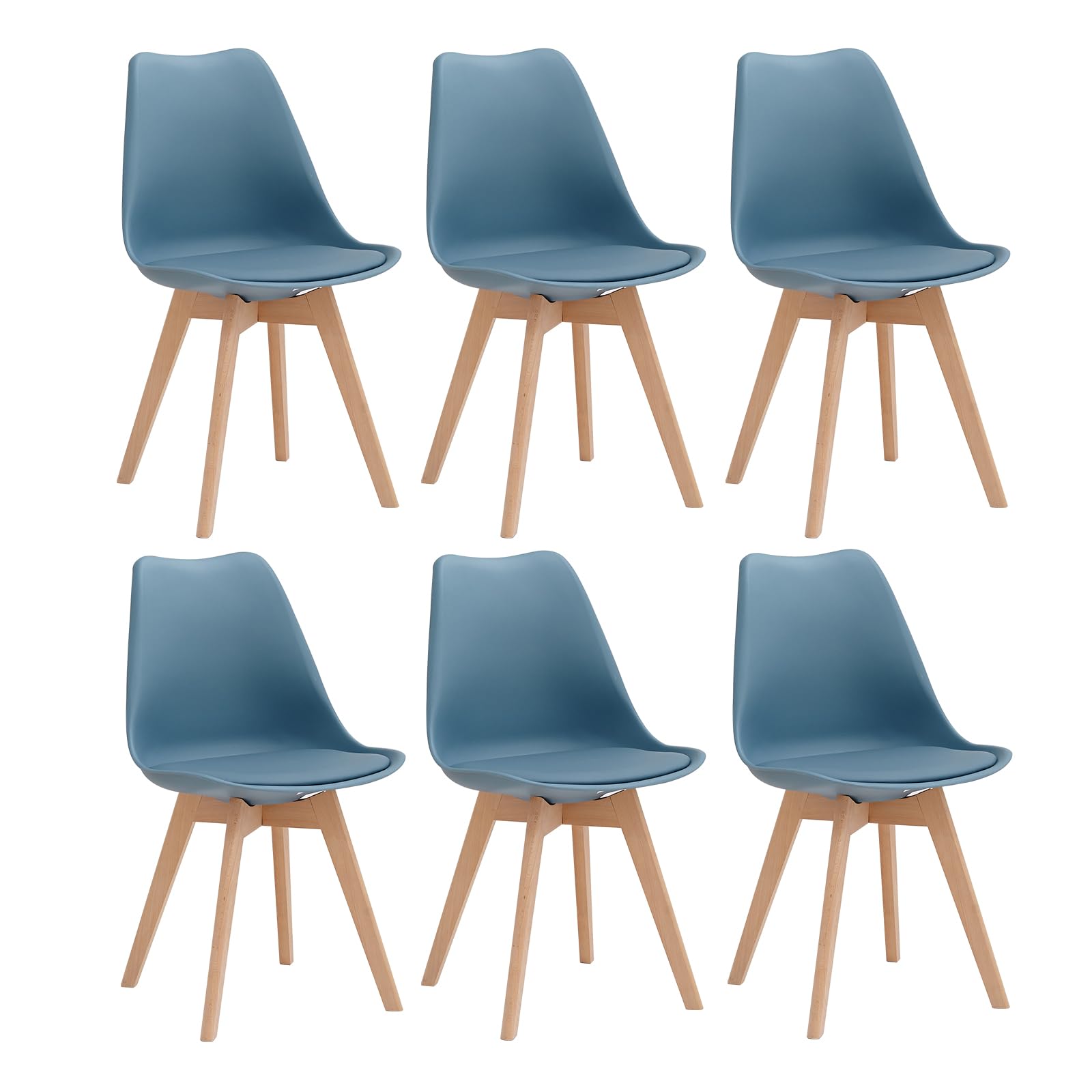 Juego de 6 Sillas de Comedor, Sillas de Cocina Nórdicas, Sillas de Oficina con Patas de Haya Maciza para Dormitorio, Sala de Estar, Cocina - Azul Oscuro