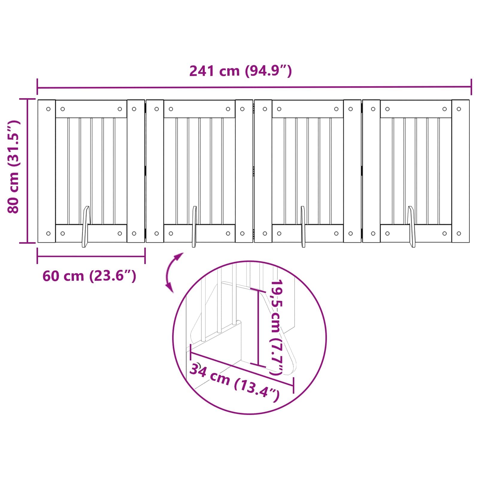 Puerta para perros con soporte de metal y madera, 4 piezas, 60 x 80 cm, plegable, portátil, para interior, salón y terraza, cierre seguro para perros y cachorros