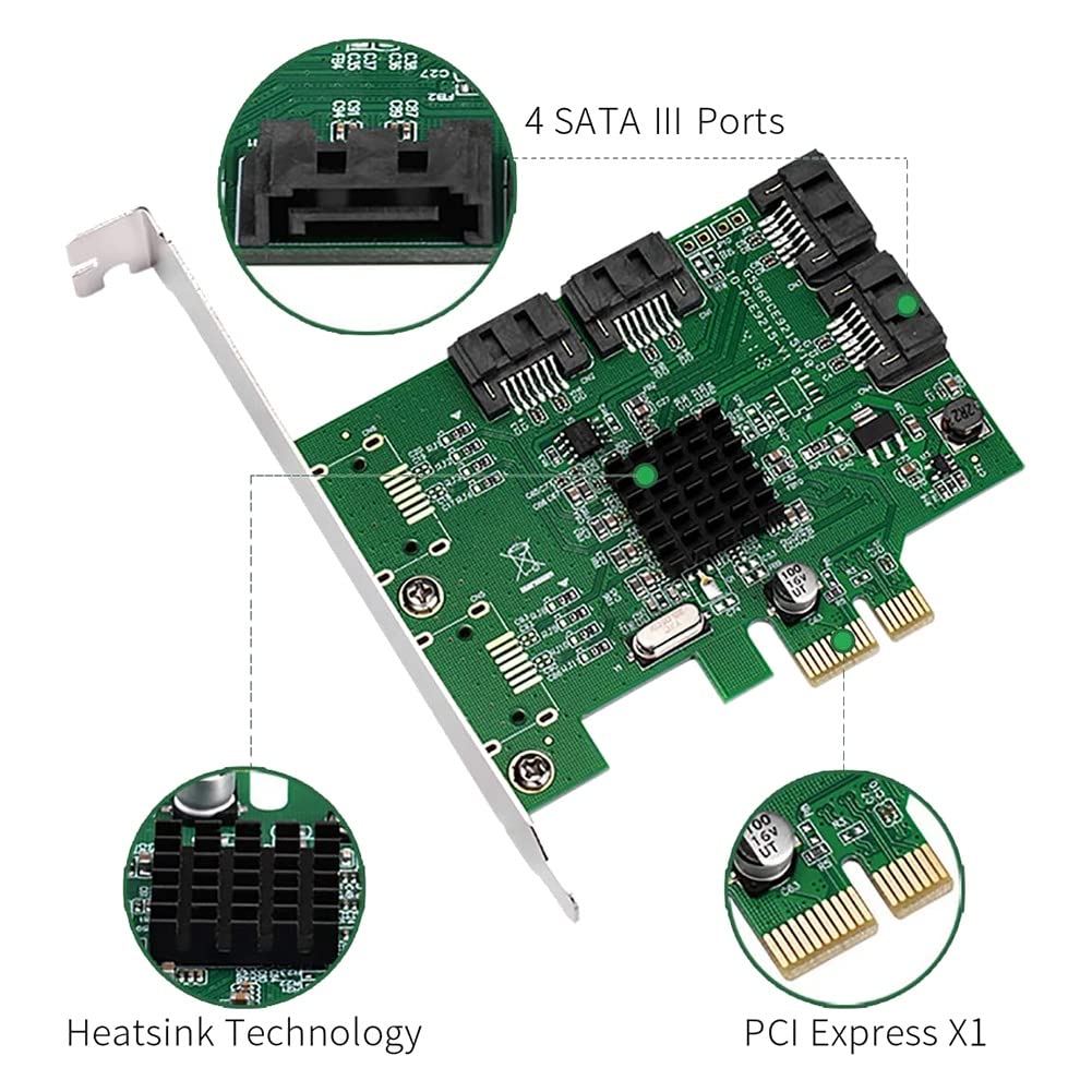 SI-PEX40064 III - Tarjeta de mando PCI-E X1 (4 puertos, perfil bajo, soporte), color verde