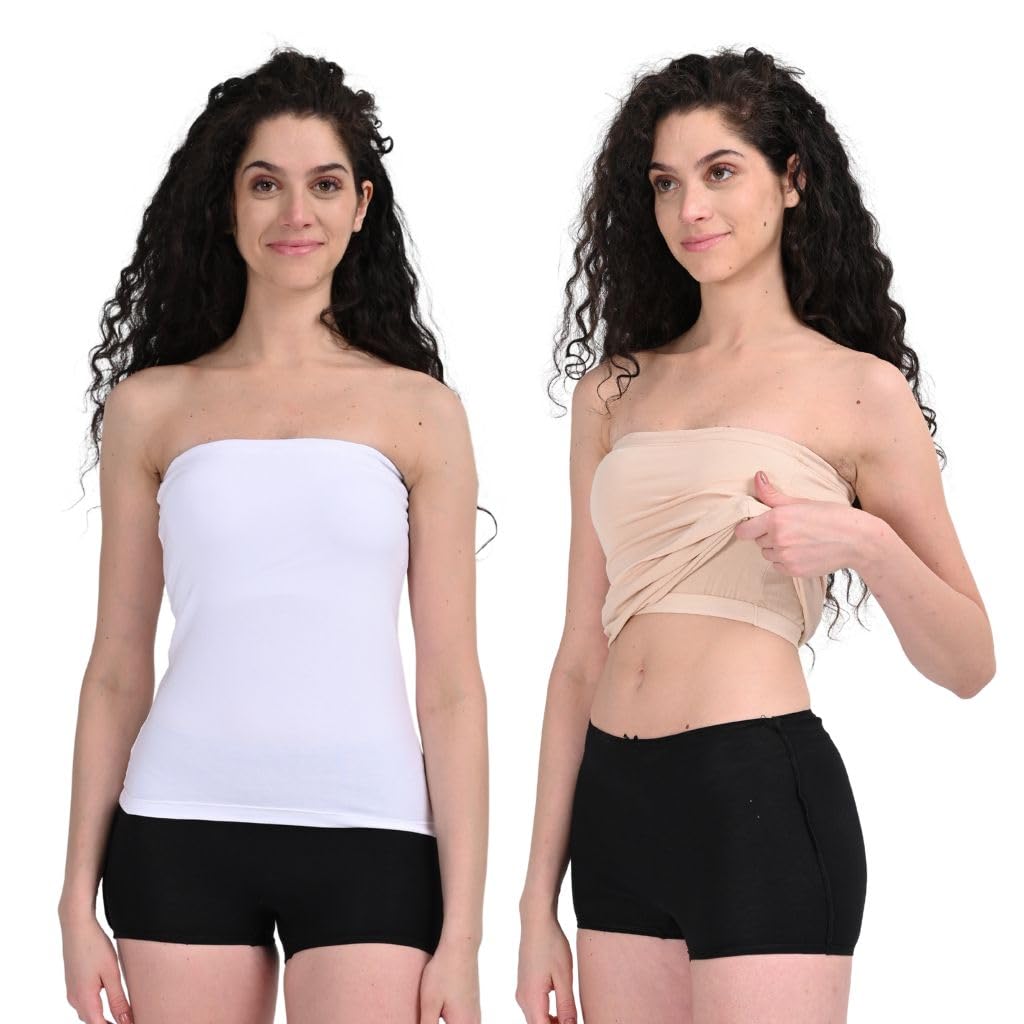 Adira | Built in Bra Tank Top for Women | Tube Tank for Women | Off-Shoulder Design | Built-in Tube Bra | Anti-Slip Silicone Elastic | Body-Hugging Fit | Soft Cotton Blend | Pack of 2-image-22
