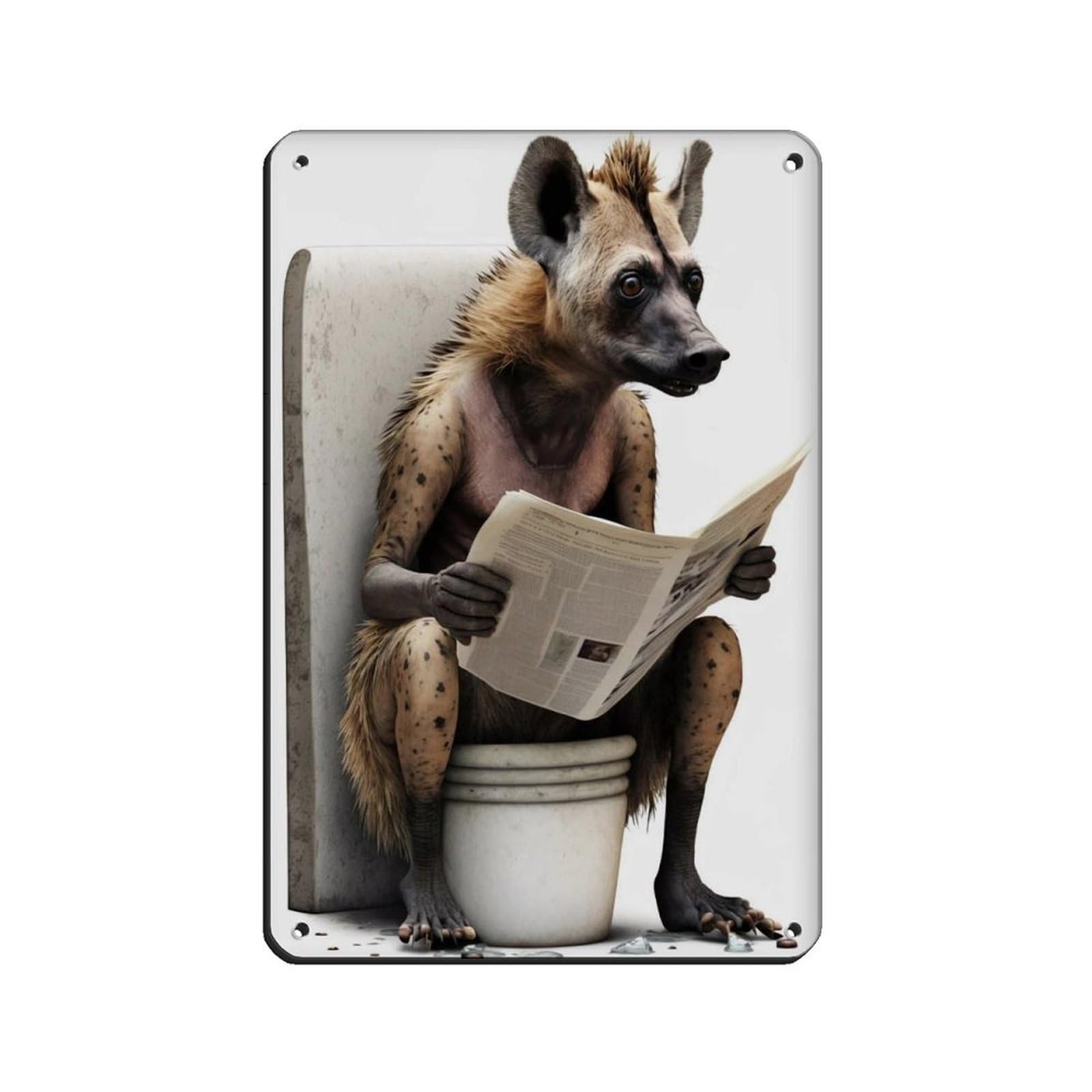 Lxwnze 20L X 30W Cm Hyena Sitting On The Toilet Reading A Newspaper Tin Sign Vintage Metal Pub Club Cafe Bar Home Wall Art Decoration Poster Retro 8X12inch(20X30cm)
