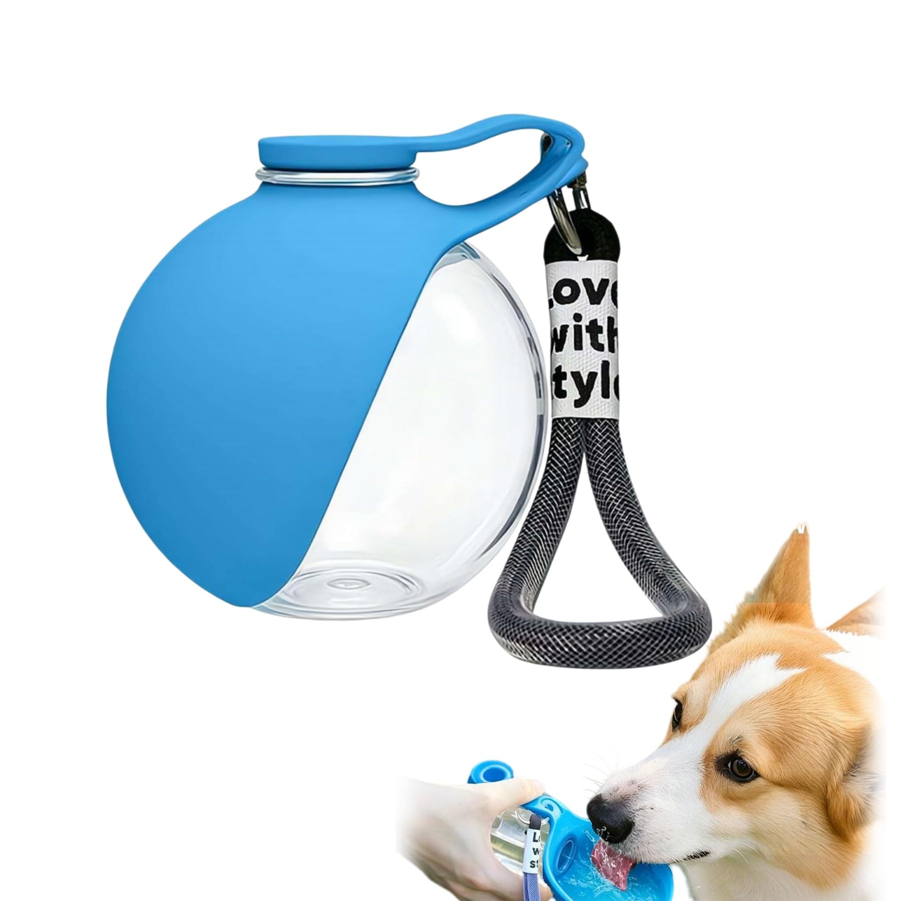 2 in 1 Portable Dog Water Bottle,10oz Travel Dog Water Bottle with Silicone Foldable Bowl for Puppy & Small Dogs, Leakproof Small Dog Water Bottle for Walks, Hiking & Outdoor(Blue)